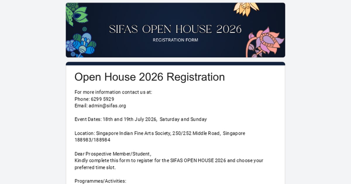 SIFAS Open House 2026 registration poster