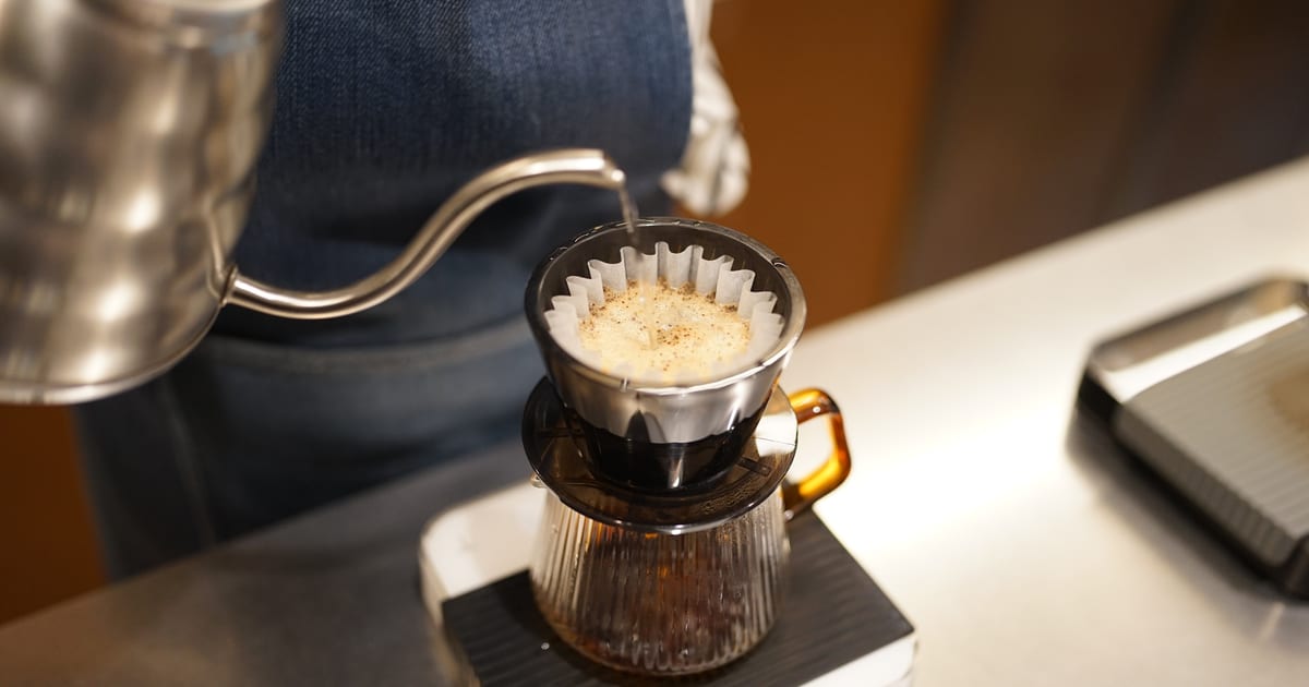 Pour-over coffee being prepared at Nylon Coffee Roasters