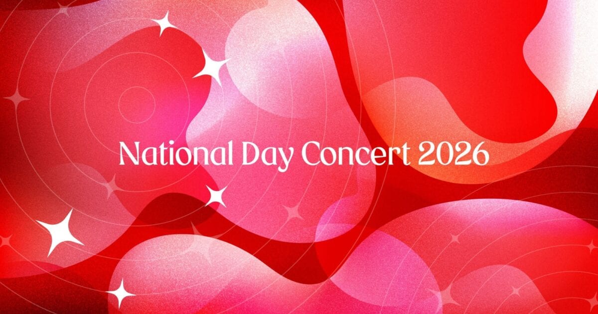 Red abstract artwork for the SSO National Day Concert 2026