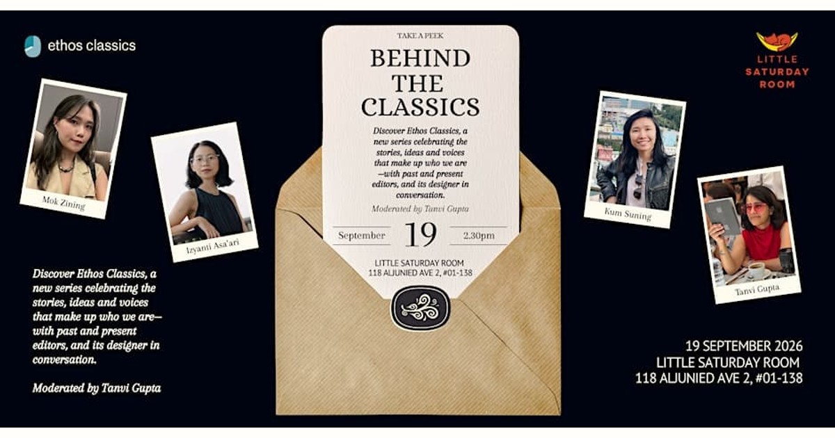Behind the Classics poster with an envelope and speaker portraits