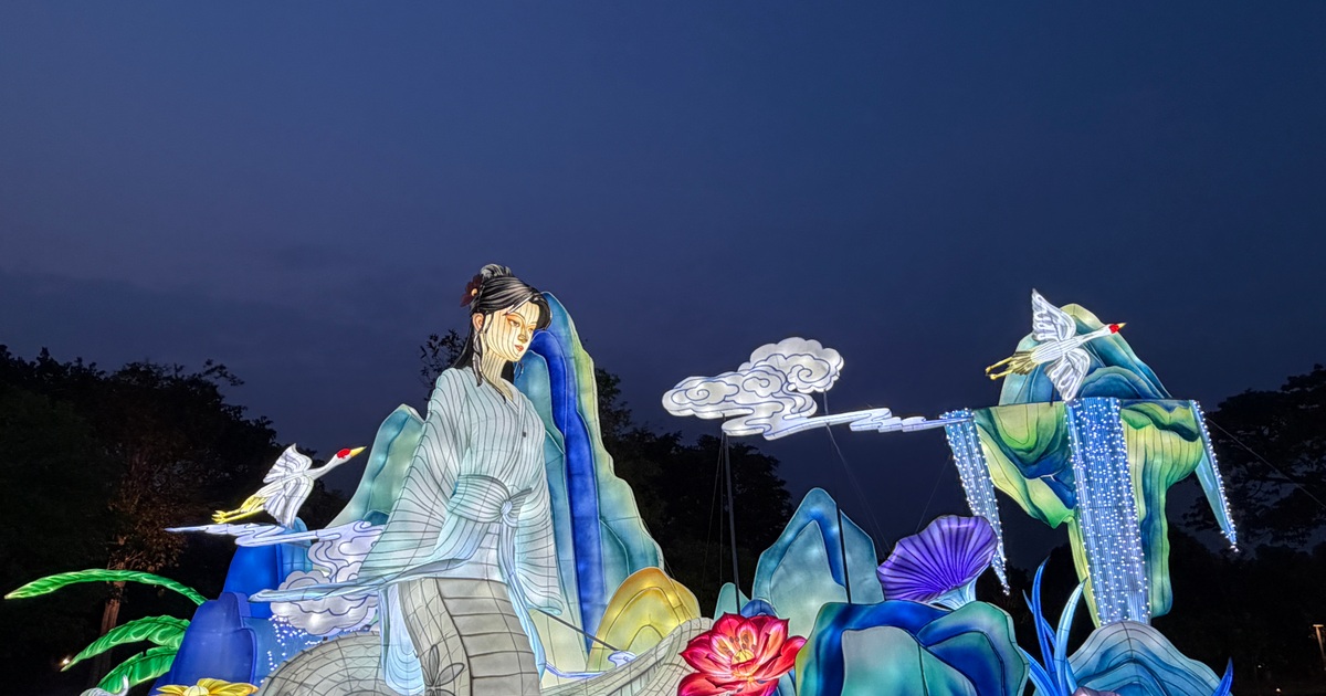 Illuminated White Snake lantern scene at Jurong Lake Gardens