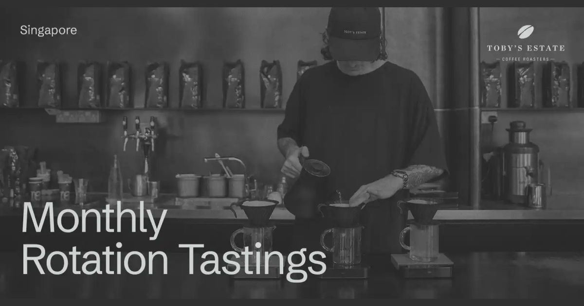 Toby’s Estate Monthly Rotation Tastings banner with a barista